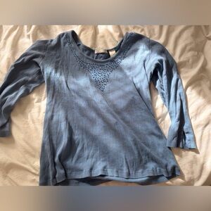 Liz Claiborne Light Blue Knit Long-Sleeve Top with Eyelet Detail